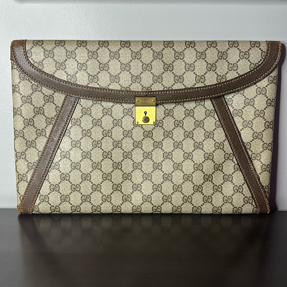 Gucci Vintage Brown Monogram Canvas Unisex Portfolio Document Holder